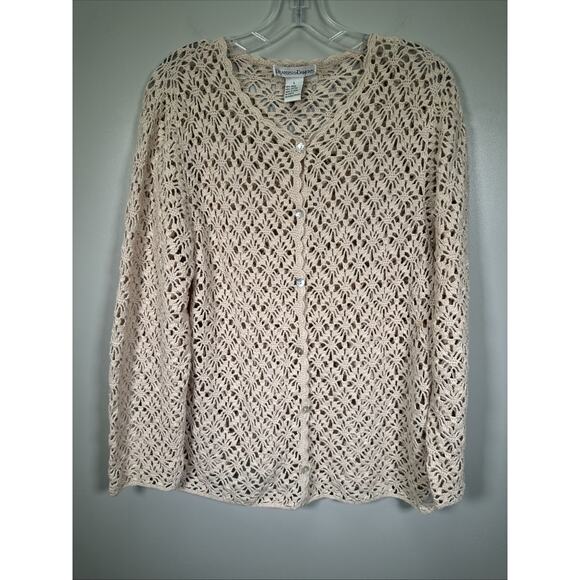 VTG Drapers & Damon’s Crochet Cardigan Women's L Beige‎ Grandma Core Boho Beachy - Picture 1 of 8
